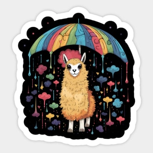 Alpaca Rainy Day With Umbrella Sticker